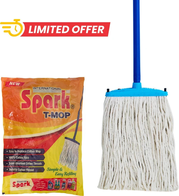 Spark International T-Mop Set | 100% Pure Cotton | Stainless Steel Handle | Easy Floor Cleaning Mop Set(White, Blue)