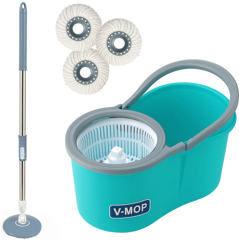 V-MOP Premium Classic Spin Bucket Mop With 3 Refills (( 6 Months Warranty on Rod )) Mop Set