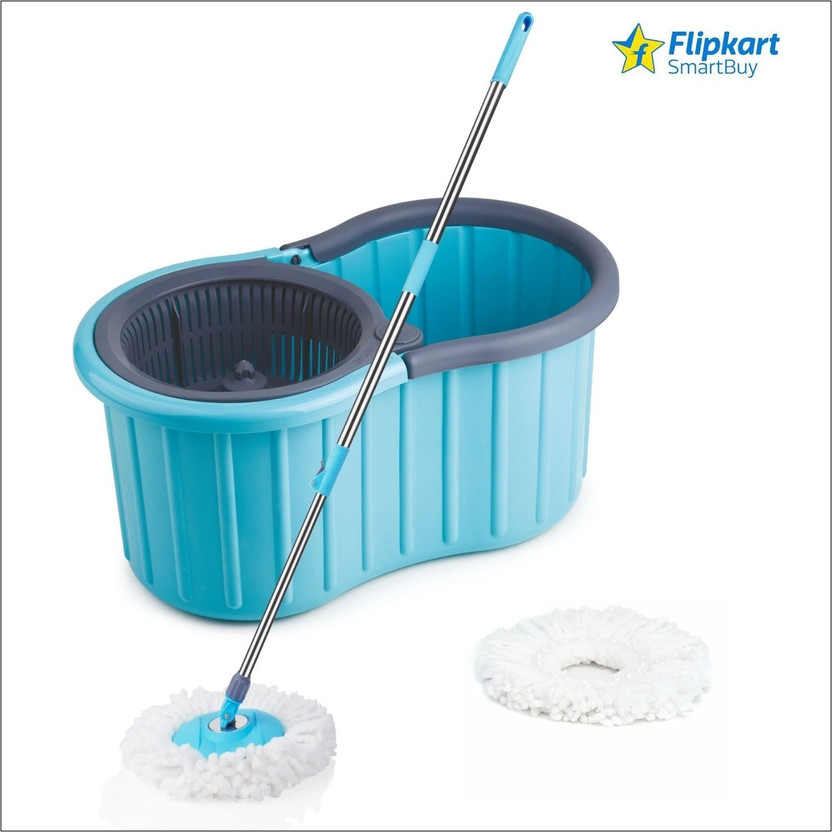 Flipkart SmartBuy NEW BUCKET SPIN MOP AMAZING DESIGN IN PLASTIC AND 2 MICROFIBER REFILL SET Wet & Dry Mop(Blue, Grey)