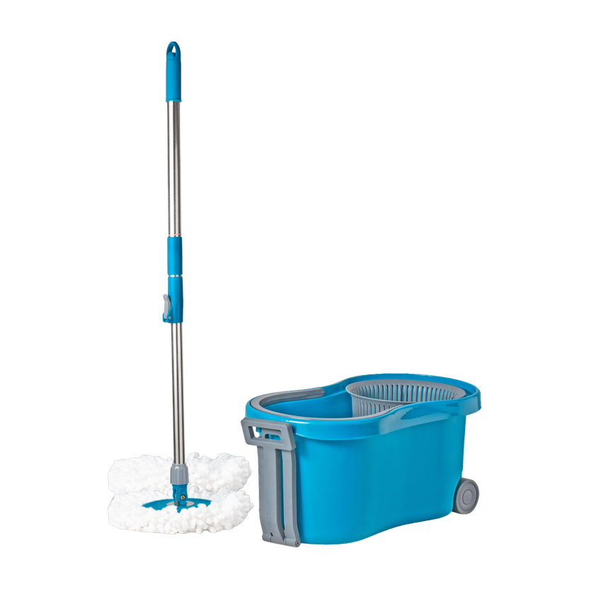 Flipkart SmartBuy Spin Mop, Oval Bucket with Plastic Basket, 2 Microfiber Refills Mop Set(Blue)
