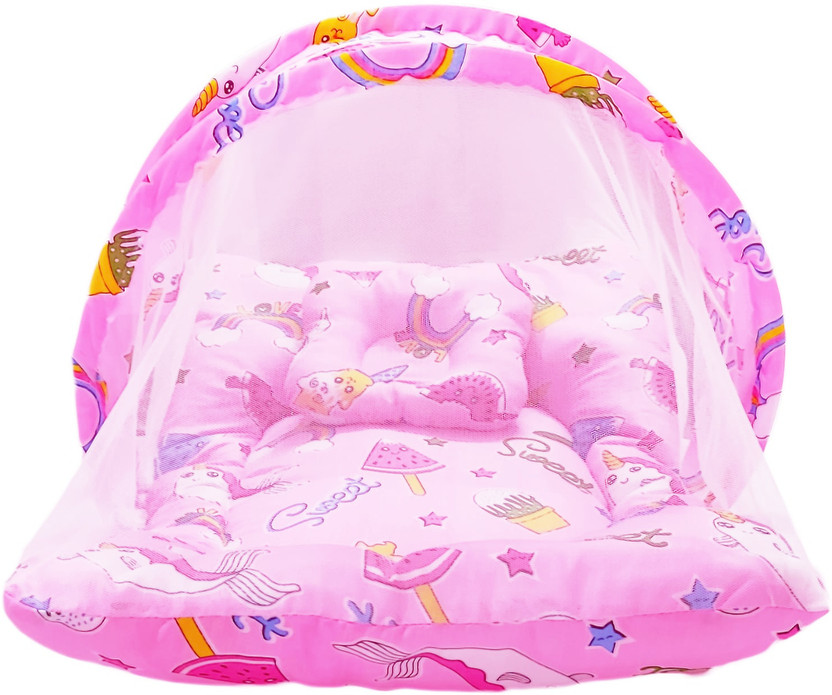First Vision Cotton Baby Bed Sized Bedding Set(Pink, 1Pc Mosquito Net, 1Pc Pillow)