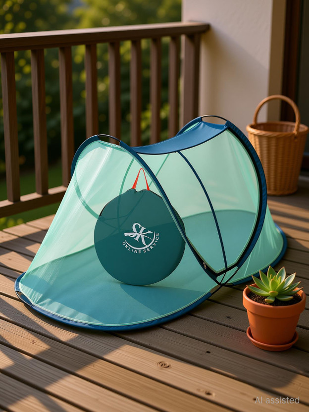 SK Online Services Foldable Polyester Mosquito Net/ Macchardani for Adults with Base Polyester Washable Adults Mosquito Net(Green, Bed Box)