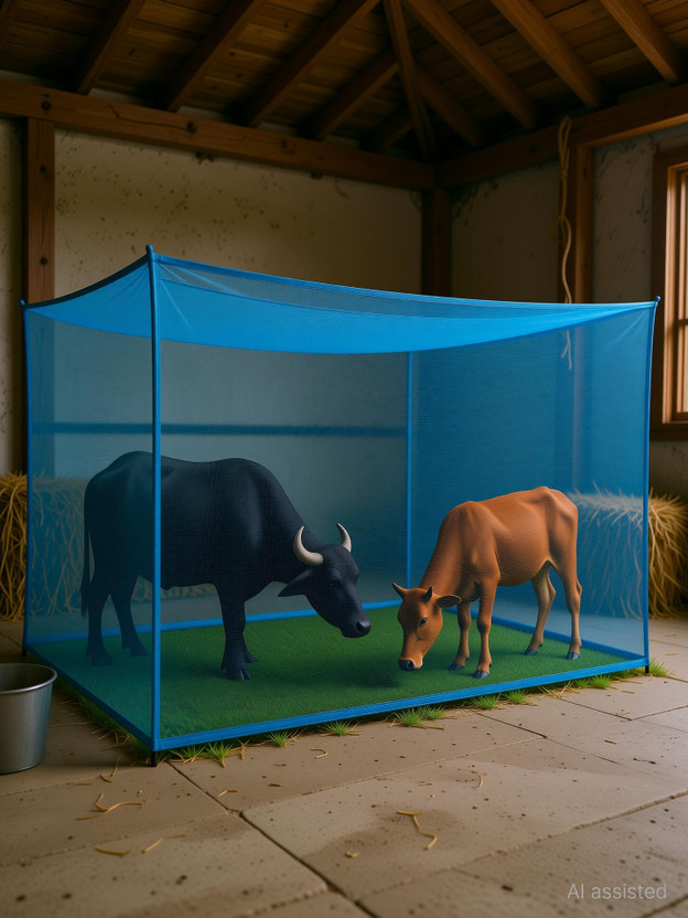 CheckMe CheckMe Animal Mosquito Net/Machardani for Cow/Buffalo (10x10x10 ft) HDPE - High Density Poly Ethylene Washable Adults Mosquito Net(Blue, Tent) - Flipkart Deal