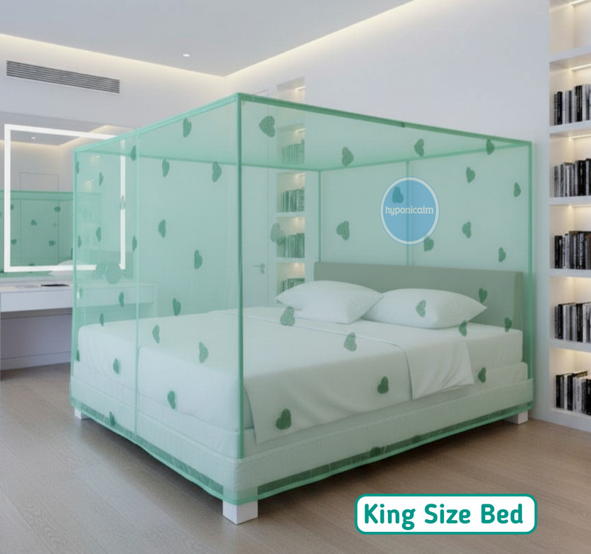 hyponicaim hyponicaim King Size Bed Heart Printed Machardani New Model (7X8)Ft Cotton Washable Adults Mosquito Net(Green, Bed Box) - Flipkart Deal