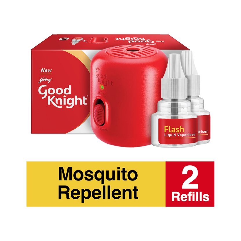 Good Knight Gold Flash Repellent Combo - Machine + Refills, Liquid Mosquito Vaporiser(1 Unit 2 Refill)