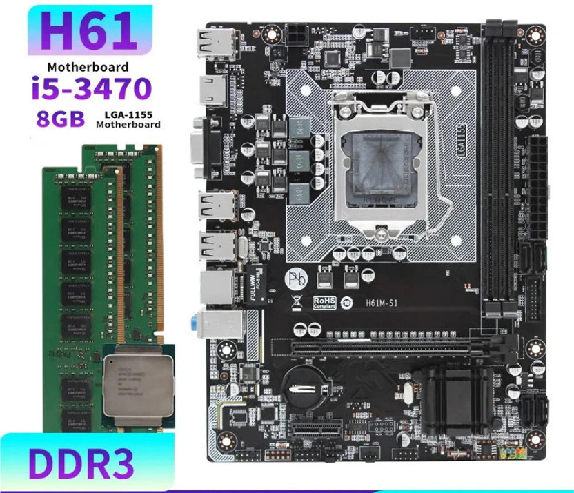 ZEBRONICS H61-i5-3rd(3470/3570/3470s)-8GB-PFAN-COMBO LGA 1155Socket ATX Intel H61 Chipset DDR3 Motherboard for Desktop