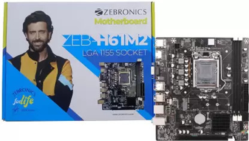 ZEBRONICS Zeb H-61M2 Motherboard LGA 1155 Socket with M2 slot LGA 1155Socket Micro-ATX Intel H61 Express  Chipset DDR3 Motherboard for Desktop, Workstation