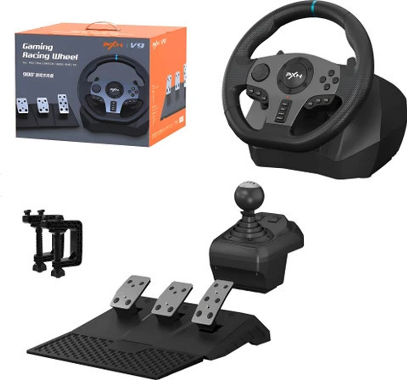 Playtastic PXN V9 Universal Game Steering Wheel with Shift Pedals & 6+R Gear Lever  Motion Controller(Black, For PS2, PC, PS3, PS4, Xbox)