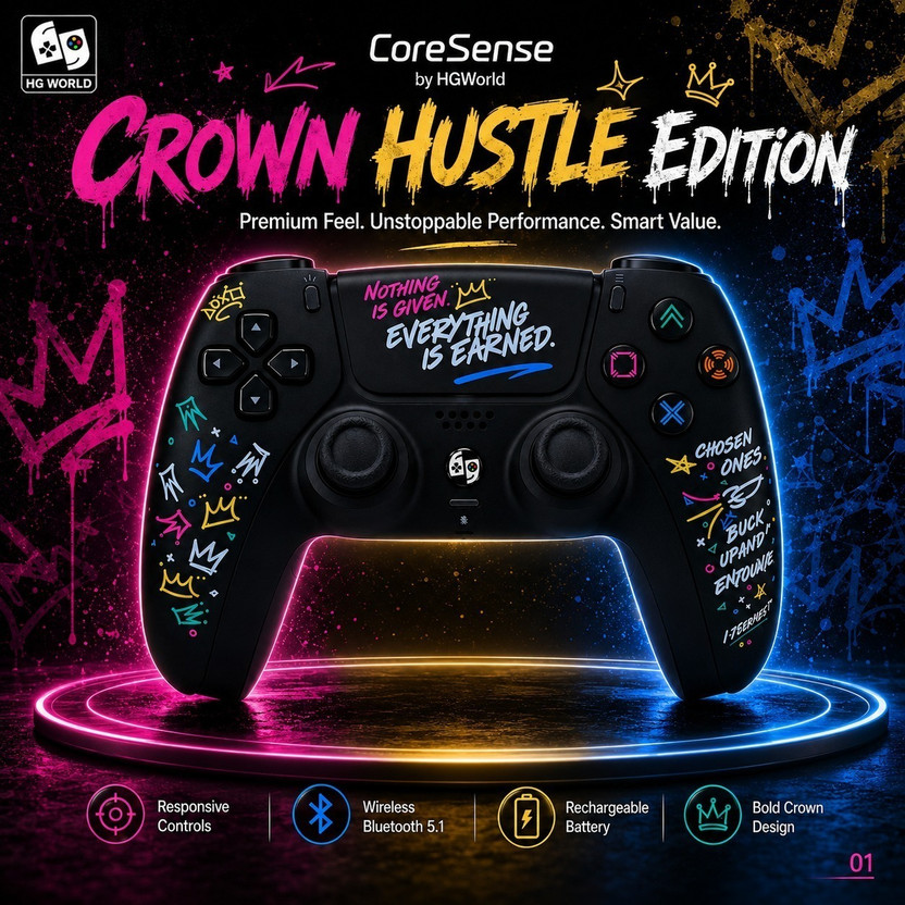 PlayStation HG WORLD CoreSense Wireless Gaming Controller for PlayStation 5, Dual Vibration Touchpad  Motion Controller(Crown Hustle Edition, Best Alternative Of PS5 Controller, Bluetooth Gamepad, For PC, PS5, Mobile) - Flipkart Deal