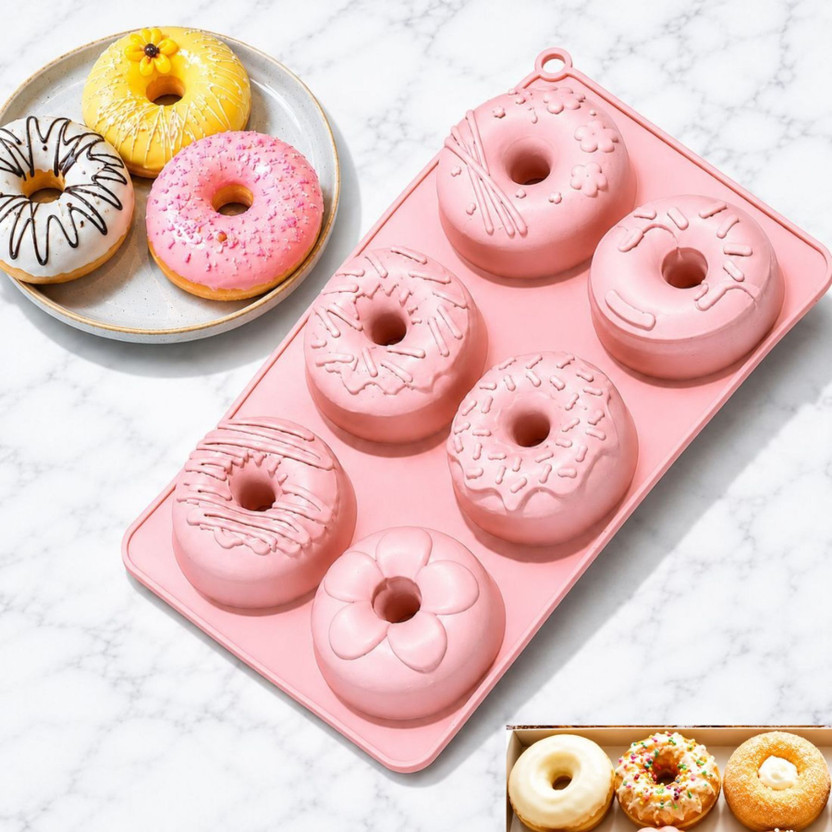 RHHG RHHG E COM Silicone Donut Tray Donut Shape Mold I 3D Fondant Silicone Doughnuts Baking Tray I Muffin Cupcake Pan I Microwave or Oven Tray Safe I for Homemade DIY Biscuit, Chocolate, Muffins, Jelly, Bagels - 6 Cavity(Pack of 6) - Flipkart Deal