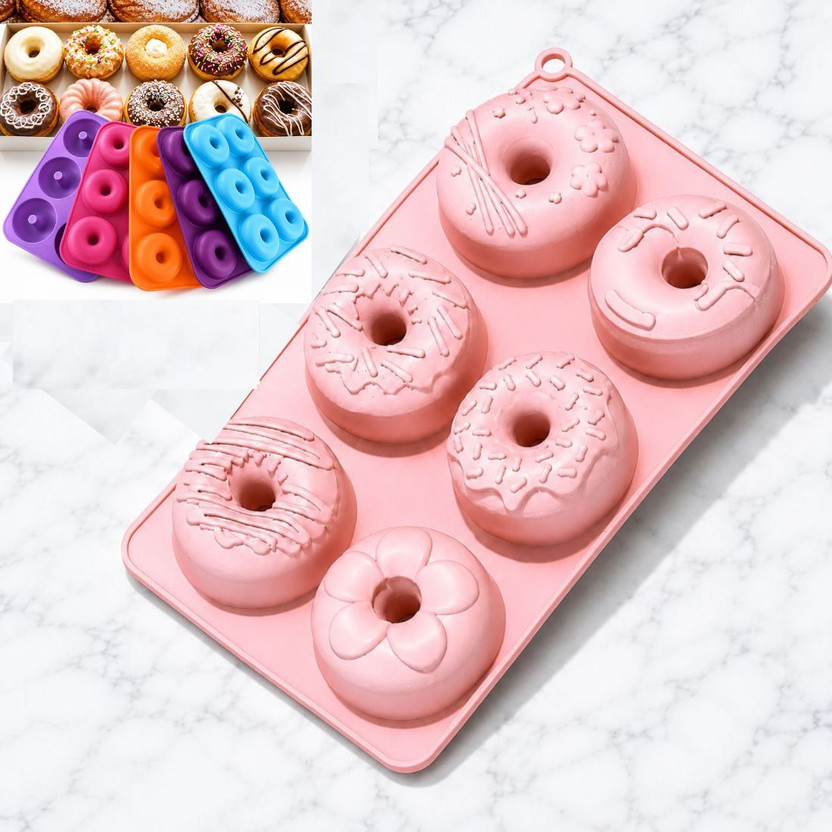 RHHG RHHG E COM Silicone Donut Tray 6 Cavity Donut Silicone Mold | Non-Stick Food Grade Baking Mold for Donuts, Cakes, Chocolate, Jelly, Soap & Resin | Reusable Flexible Silicone Tray(Pack of 1) - Flipkart Deal