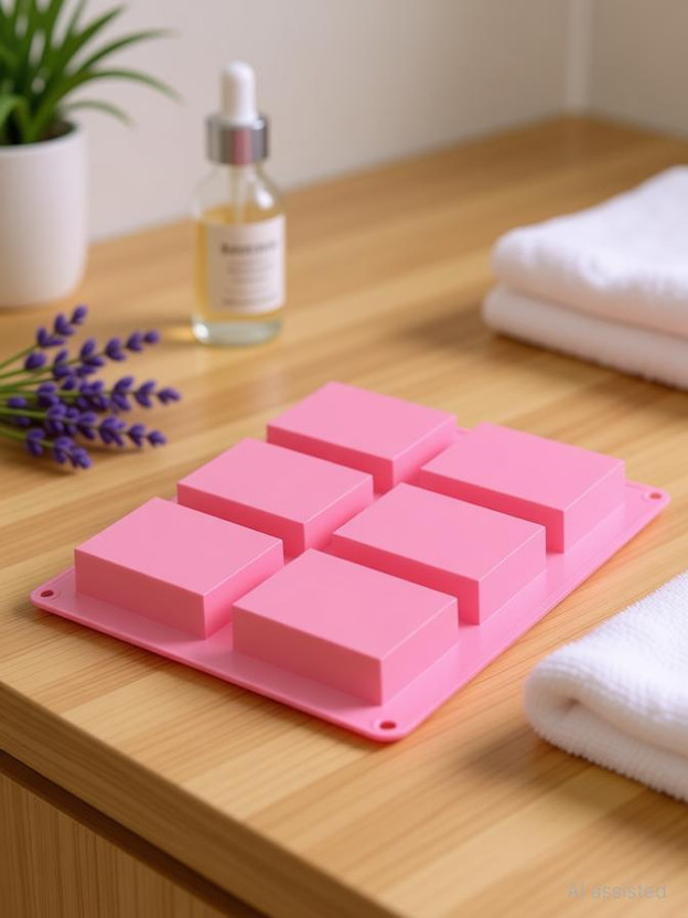 BAKEMO Silicone Cake Mould 6 Cavities Silicone Soap Molds, Homemade Soap Making Chocolate Baking Molds(Pack of 1)