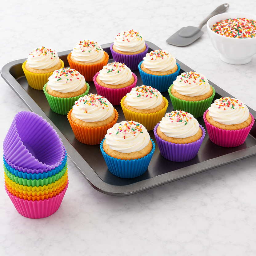 KitchEra Exim Silicone Cupcake/Muffin Mould 12(Pack of 12)