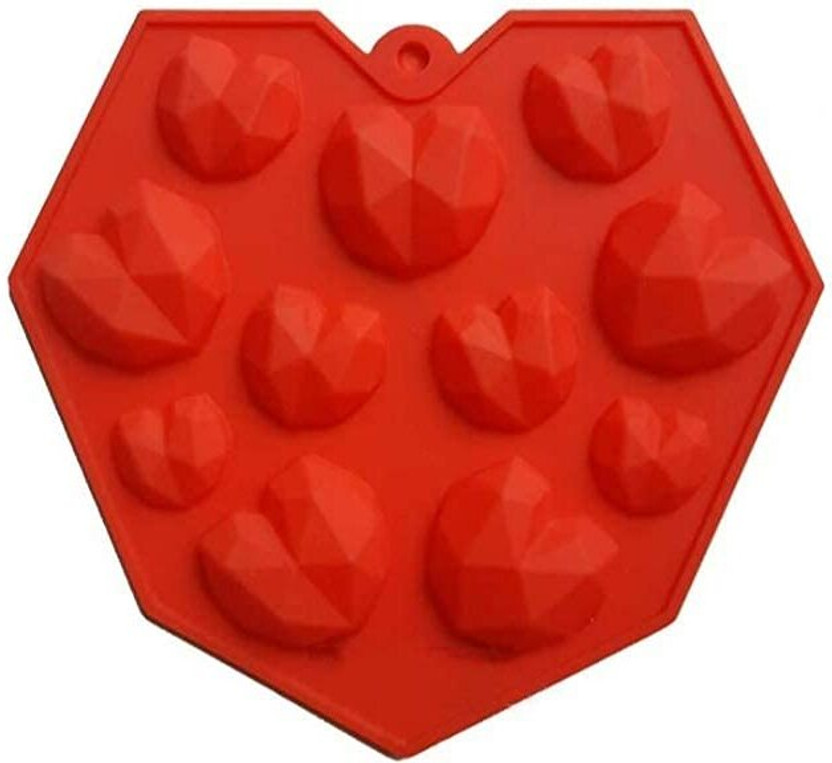 Shoperd Silicone Chocolate Mould Silicone 11 Cavity 3D Small Diamond Heart Silicone Mold/Mould for Chocolate Cake Decoration Kitchen Baking Accessory (Random Color)(Pack of 1)