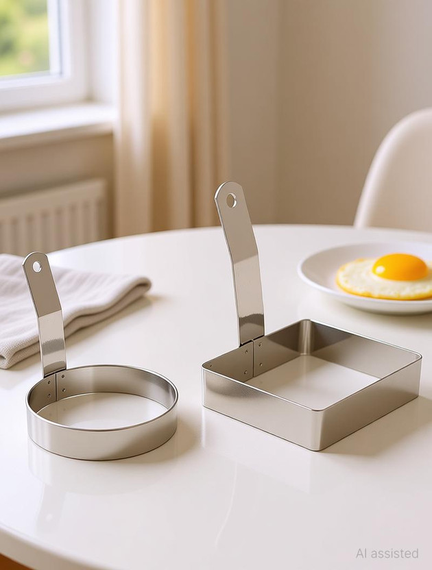 Dynore Stainless Steel Set of 2- Round and Sqaure egg ring with Handle Stainless Steel Cupcake/Muffin Mould(Pack of 2)