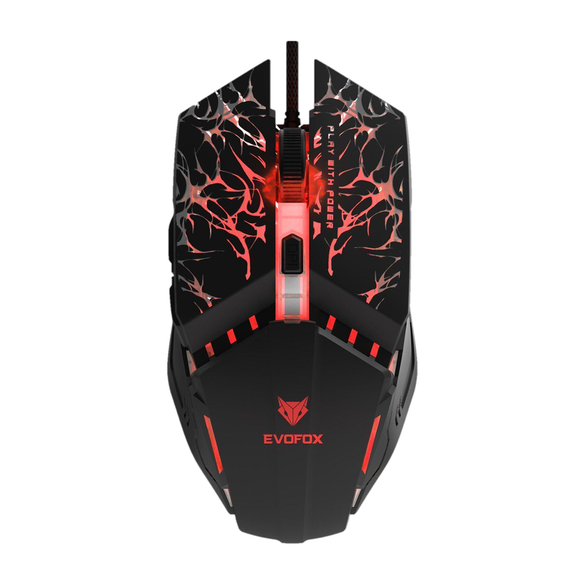EVOFOX Spirit Wired Ergonomic Optical  Gaming Mouse 7200 DPI Gaming Sensor, 6 Buttons, Huano Switches, Braided Cable with RGB(USB 2.0, Black)