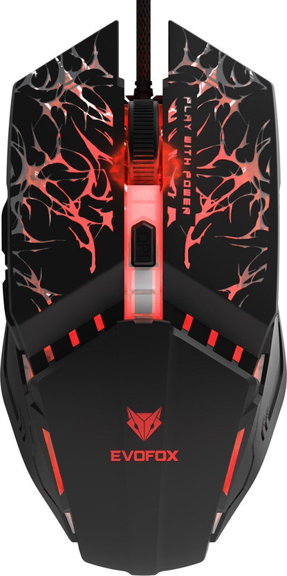 EVOFOX Spirit Wired Ergonomic Optical  Gaming Mouse 7200 DPI Gaming Sensor, 6 Buttons, Huano Switches, Braided Cable with RGB(USB 2.0, Black)