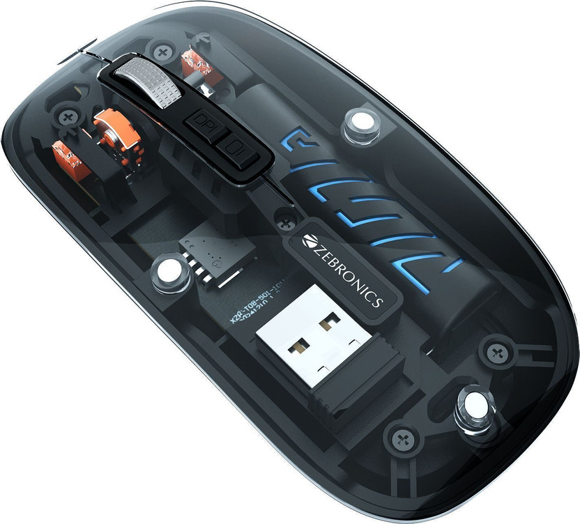 ZEBRONICS Glassy 10 Ambidextrous Optical Mouse Upto 1600 DPI, 5 Buttons, Type-C Charging, Comfortable & Ergonomic With Bluetooth(2.4GHz Wireless, Black)