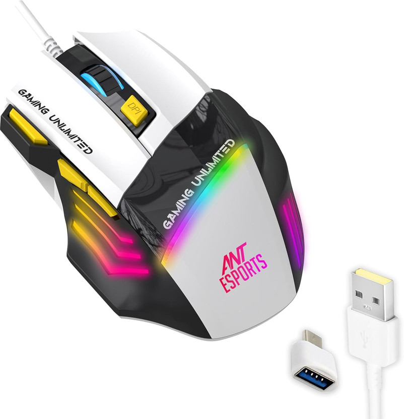 Ant Esports GM100 Wired Ergonomic Optical  Gaming Mouse(USB 3.0, Black & White)