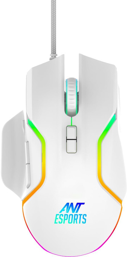 Ant Esports GM320 Wired Ergonomic Optical  Gaming Mouse upto 12800 DPI, Braided cable,8 Programmable Buttons(USB 3.0, White)