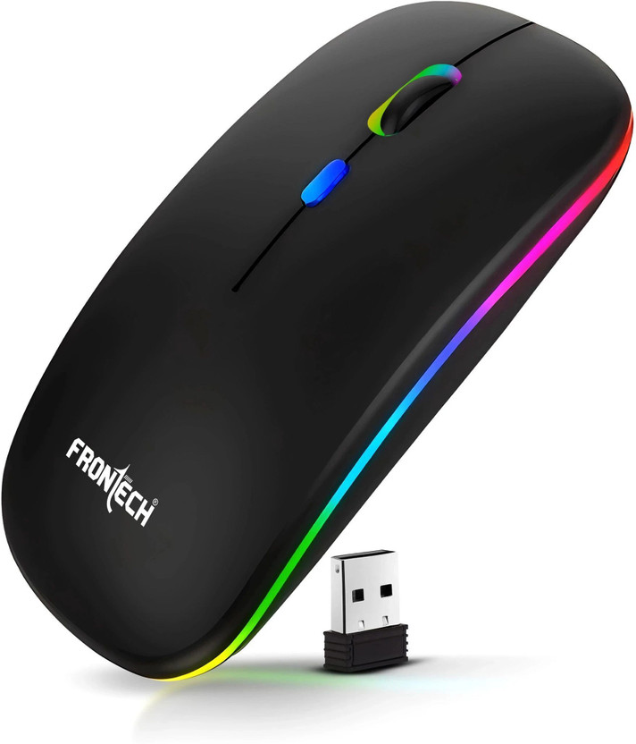 Frontech RGB Wireless Mouse – 2.4GHz/Bluetooth, 1600 DPI, Rechargeable Ambidextrous Optical Mouse With Bluetooth(2.4GHz Wireless, Black)