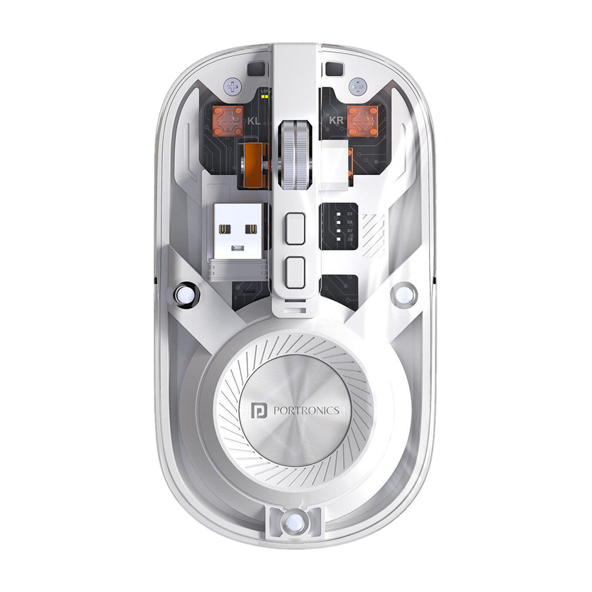 Portronics Toad 8 Ambidextrous Optical Mouse Transparent, Rechargeable, Silent, Multi-Device Pairing, Show/Hide Desktop Feature(2.4GHz Wireless, Bluetooth, White)