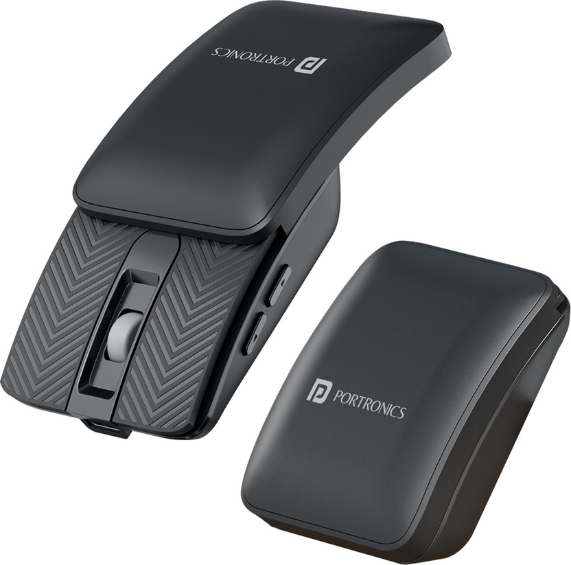 Portronics Toad Fold Wireless Bluetooth Mouse,Dual Wireless (BT + 2.4 GHz), Foldable Mouse Ambidextrous Optical Mouse(Bluetooth, 2.4GHz Wireless, Black)