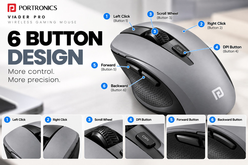 Portronics POR 2384 Wireless Ambidextrous Hybrid  Gaming Mouse(Grey)