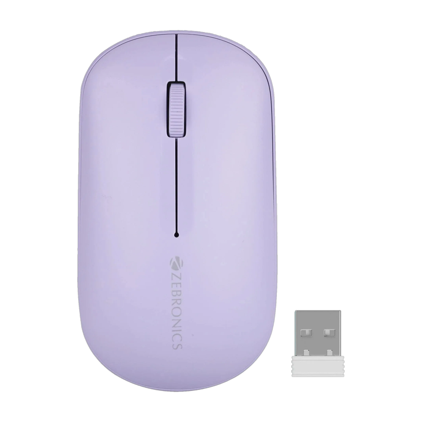 ZEBRONICS Pulse Ambidextrous Optical Mouse 1200DPI, Dual BT, Multi-Connect, Lightweight Comfort With Bluetooth(2.4GHz Wireless, Lavender)
