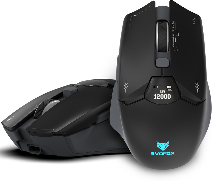 EVOFOX Banshee 2 Ergonomic Optical  Gaming Mouse Tri-Mode 12000 DPI Pixart Sensor LCD Display Programmable(2.4GHz Wireless, Bluetooth, Type C, Black)