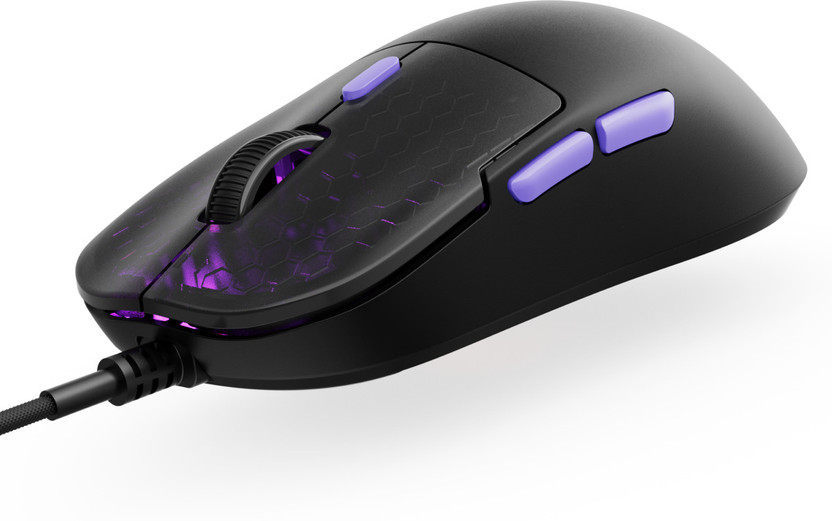 Kreo Harpy Wired Ambidextrous Optical  Gaming Mouse with Upto 12800 DPI, 55g Ultra-Lightweight Honeycomb Design, 1000Hz Polling Rate, Customizable RGB Lighting, 1.8m Paracord Cable(USB 2.0, Black, Purple)