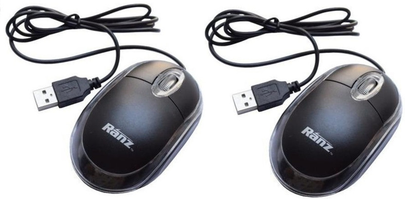 Ranz Ranz Wired Optical Mouse USB 2.0 2000dpi 2 pcs Wired Ambidextrous Laser Mouse(USB 2.0, Black) - Flipkart Deal