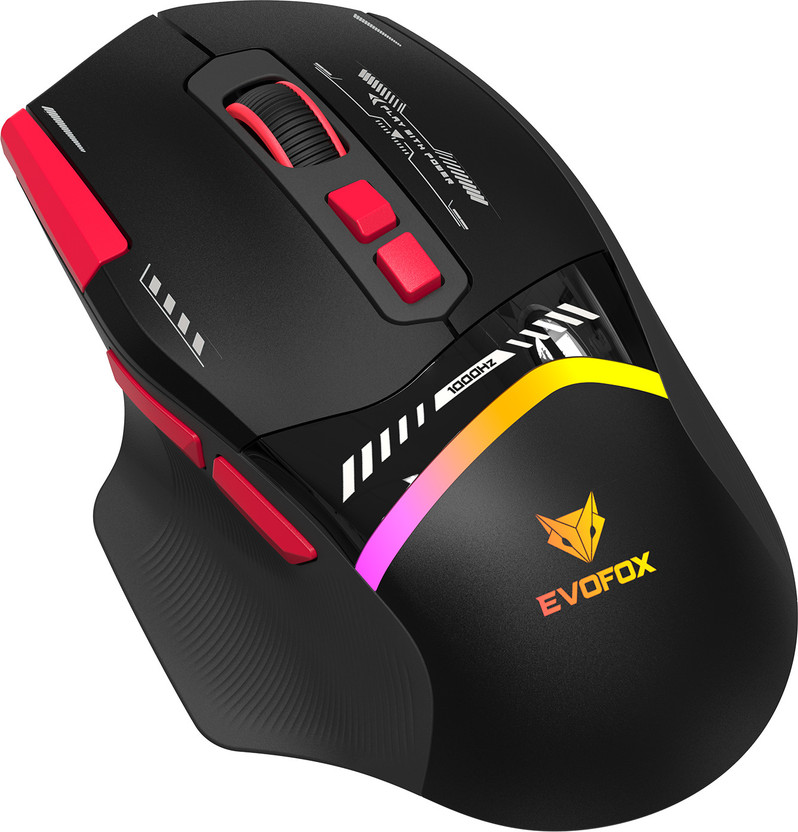 EVOFOX Blaze 2 Wireless Ergonomic Optical  Gaming Mouse Tri-Mode 12800 DPI, 8 Programmable Buttons, Rechargeable With Bluetooth(USB 2.0, Black)