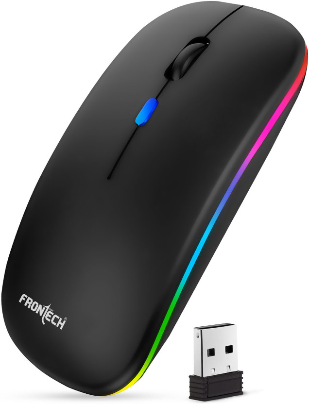 Frontech Dual Connectivity Wireless Mouse | RGB | 1600 DPI | 400mAh Rechargeable Battery Ambidextrous Optical Mouse(2.4GHz Wireless, Bluetooth, Black)