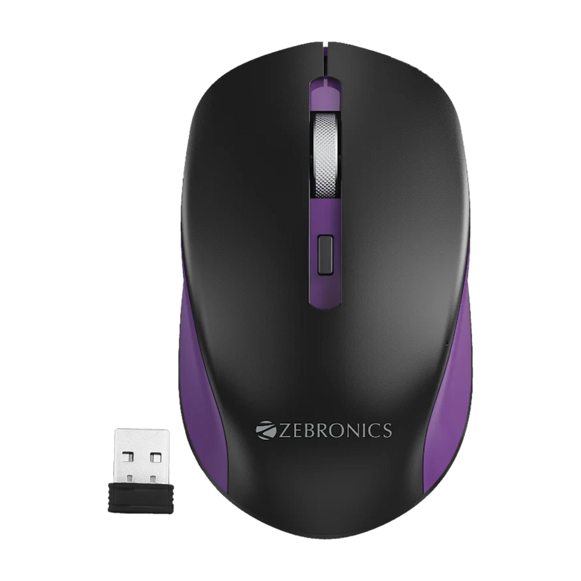 ZEBRONICS Jaguar Ambidextrous Optical Mouse Up to 1600 DPI, Silent Operation, 4 Buttons, USB Dongle(2.4GHz Wireless, Purple)