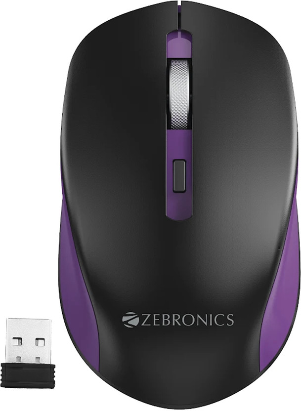 ZEBRONICS Zeb-Jaguar Ambidextrous Optical Mouse Up to 1600 DPI, Silent Operation, 4 Buttons, USB Dongle(2.4GHz Wireless, Purple)
