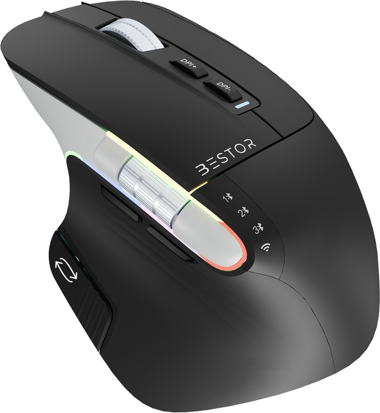 Bestor Tri-Mode Wireless Ergonomic Optical  Gaming Mouse RGB Ultrafast Scroll, 700mAh battery(Black)
