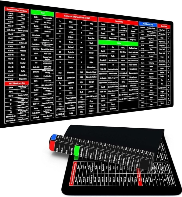 ARK Anti Slip Keyboard Mat with Office Word Excel Software Shortcuts Keys Desk Mat Non Slip Base Mousepad(Multicolor)