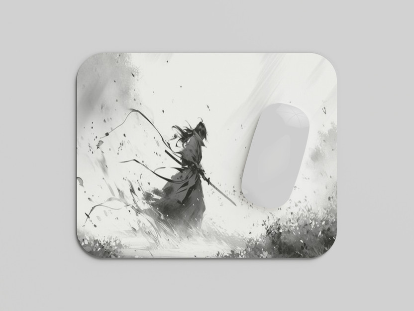 Authentic Samurai Anime Mouse Pad,Smooth Mouse Control for Laptop & computer (9x7inch) Non Slip Base Mousepad(White)