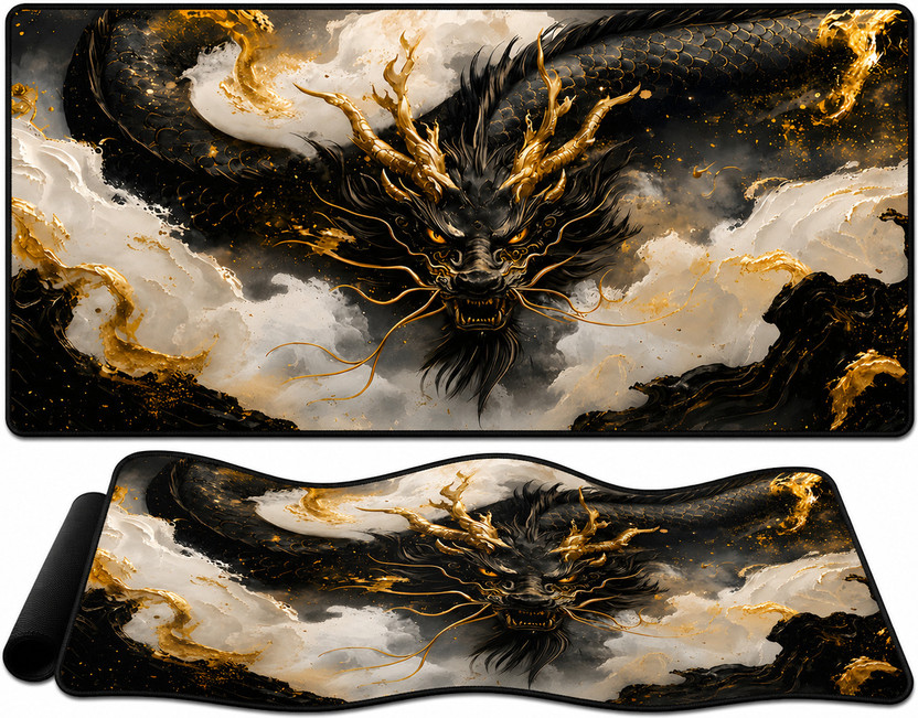 XENOAHS Golden Black Dragon Gaming Mouse Pad Non Slip Base Mousepad(Black, Gold & White)