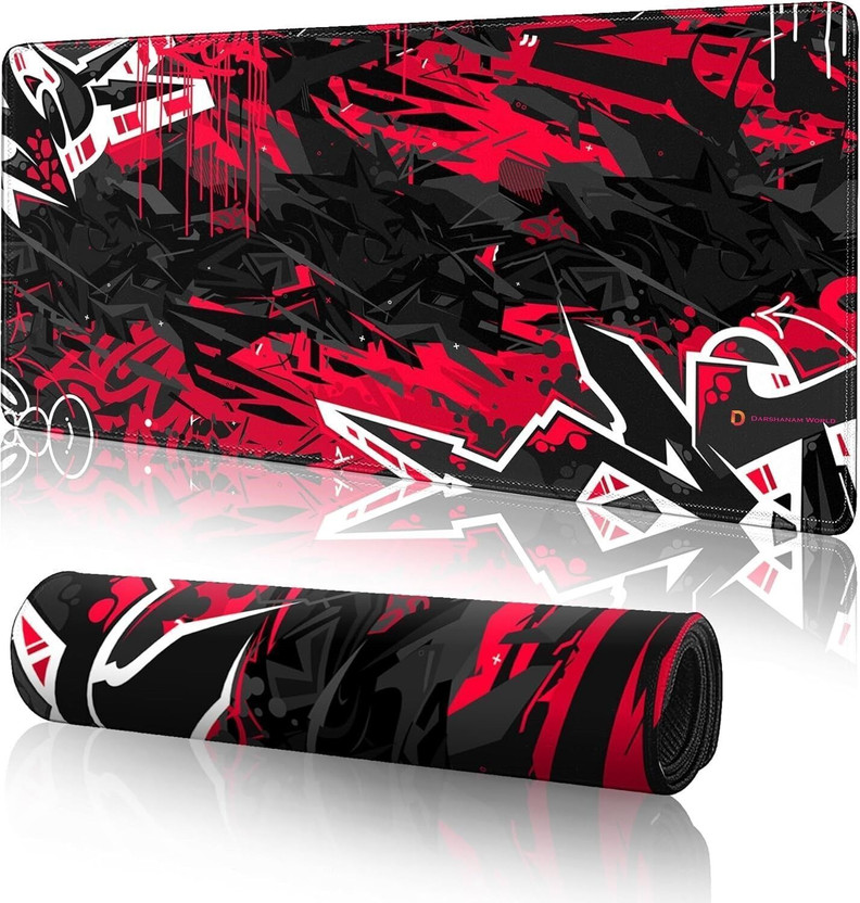 DARSHANAM WORLD Keyboard Mat, Mouse Pad Shortcut Keys Desk Mats for Office Non Slip Base Mousepad(Red, Black)