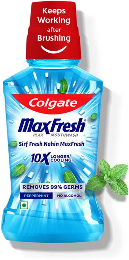 Colgate Maxfresh Plax Antibacterial Mouthwash, 24/7 Fresh Breath. - Peppermint Fresh(250 ml)