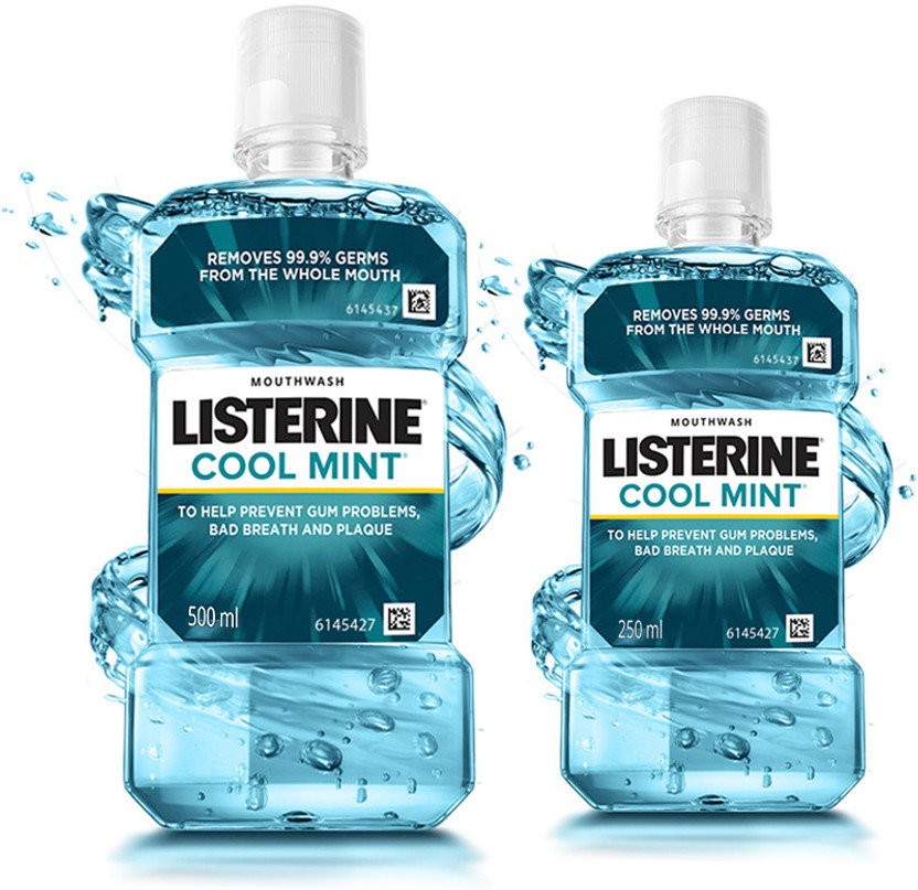 LISTERINE Cool Mint Mouthwash| Removes 99.99% germs| Home & Travel Combo - Mint(750 ml)