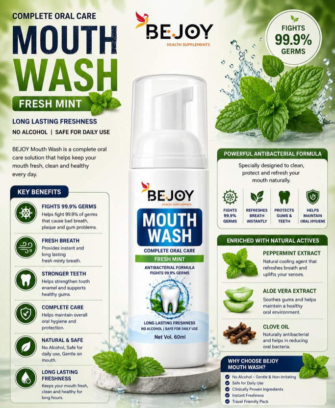 Bejoy Advanced Antibacterial Mouth Wash Complete Oral Care - mint(60 ml)