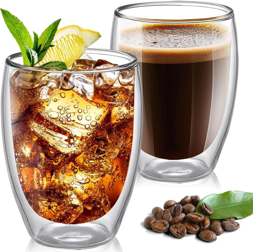 zelovi zelovi Double Wall Glass Coffees Glass Cups for Hot & Cold Tea Coffee Milk Juice Glass Coffee Mug(350 ml, Pack of 2) - Flipkart Deal