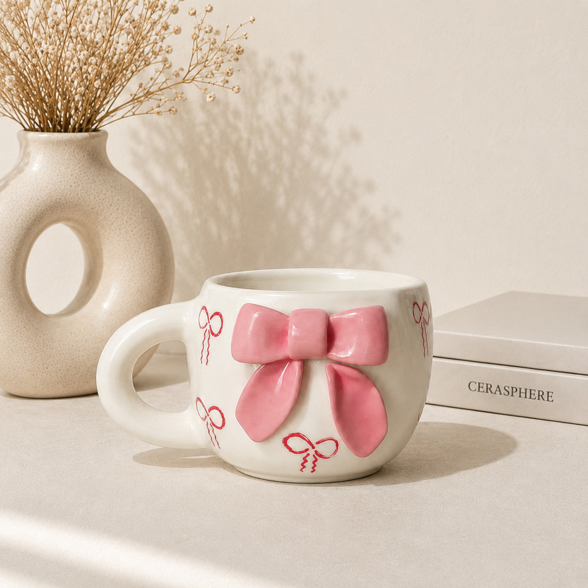 cerasphere cerasphere Ceramic Pink Bow Coffee | bow printed Cute Tea Cup | Gift for Girls & Women Ceramic Coffee Mug(150 ml) - Flipkart Deal