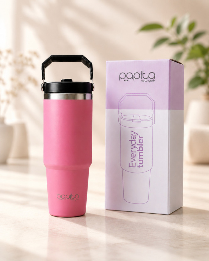 papita Stainless Steel Tumbler Hot and Cold with Straw, Double Insulated Cup 900 ml Steel Bottle(Pack of 1, Pink)