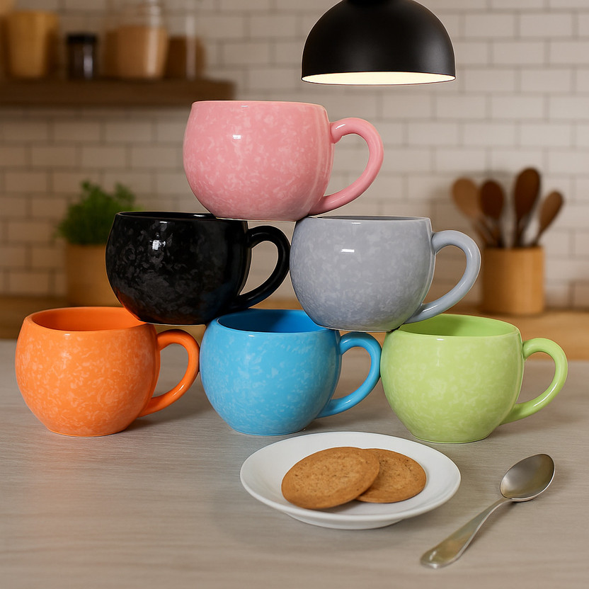 Kartik Handicraft Pack of 6 Ceramic, Bone China Printed Microwave Safe Tea Cup(Multicolor, Cup)
