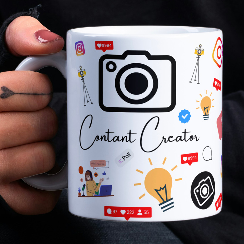 joel sublimation Creative Icons Design Ceramic Print | Content Creator Icons Printed Gift Ceramic Coffee Mug(325 ml)
