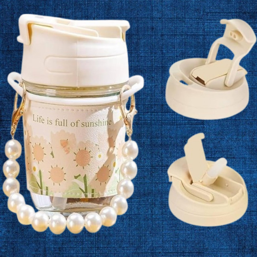 ATHRVI ATHRVI ENTERPRISE Sunshine Pattern Glass Water Bottle with Beaded Handle Plastic Tumbler(400 ml) - Flipkart Deal